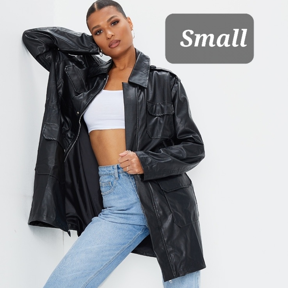 NWT Pretty Little Thing Faux leather Trench Jacket size US 2 BNWT